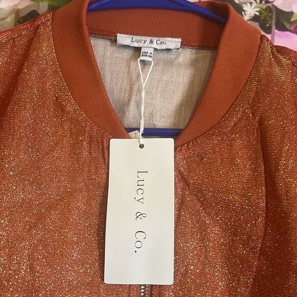 Lucy & Co Orange Rust Sparkle Zip Up Fashion Jacket s - Picture 8 of 11